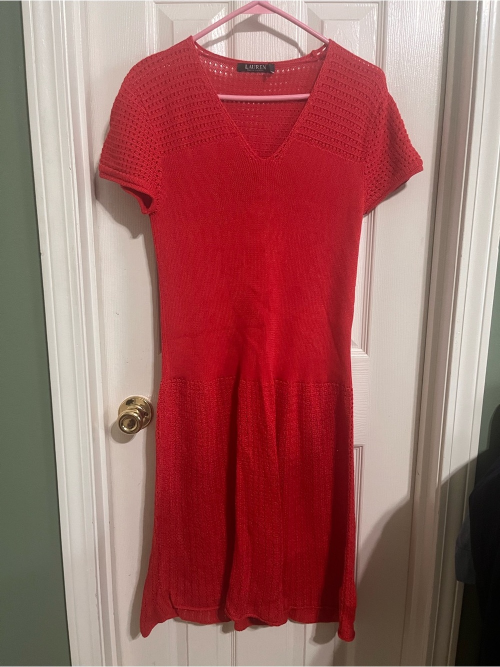 Women’s Ralph Lauren Red V‑Neck Knit Midi Dress L - Picture 2 of 9